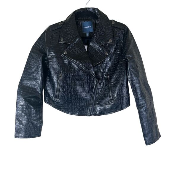 ModCloth Crocodile faux leather moto jacket cropped black color size Medium - Picture 3 of 10